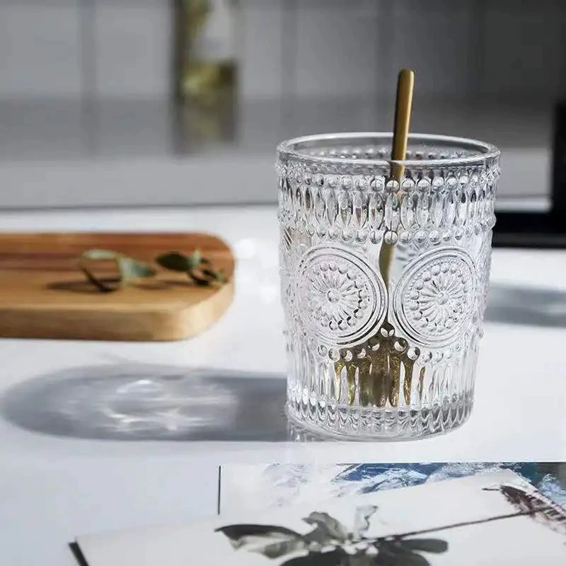 Солнечный цветок стеклянный стакан для воды ретро с высоким значением рельефный бокал для вина Домашний прозрачный скандинавский ветер большой емкости молочный стакан