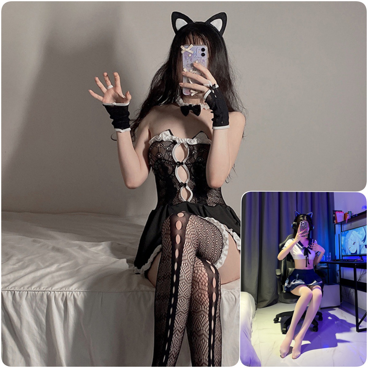 캣우먼 + 학생복 (학생 양말 포함)