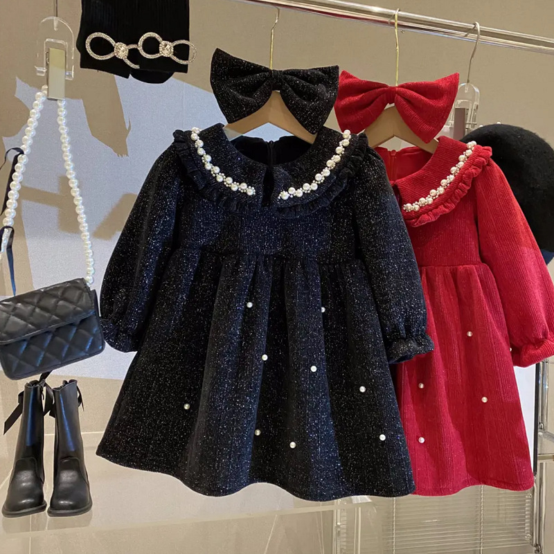 Christmas Girls' Clothing Winter Women's Treasure Gift Bowknot Chenille Princ Sparkling Temperament Dr New Year_voghion.com