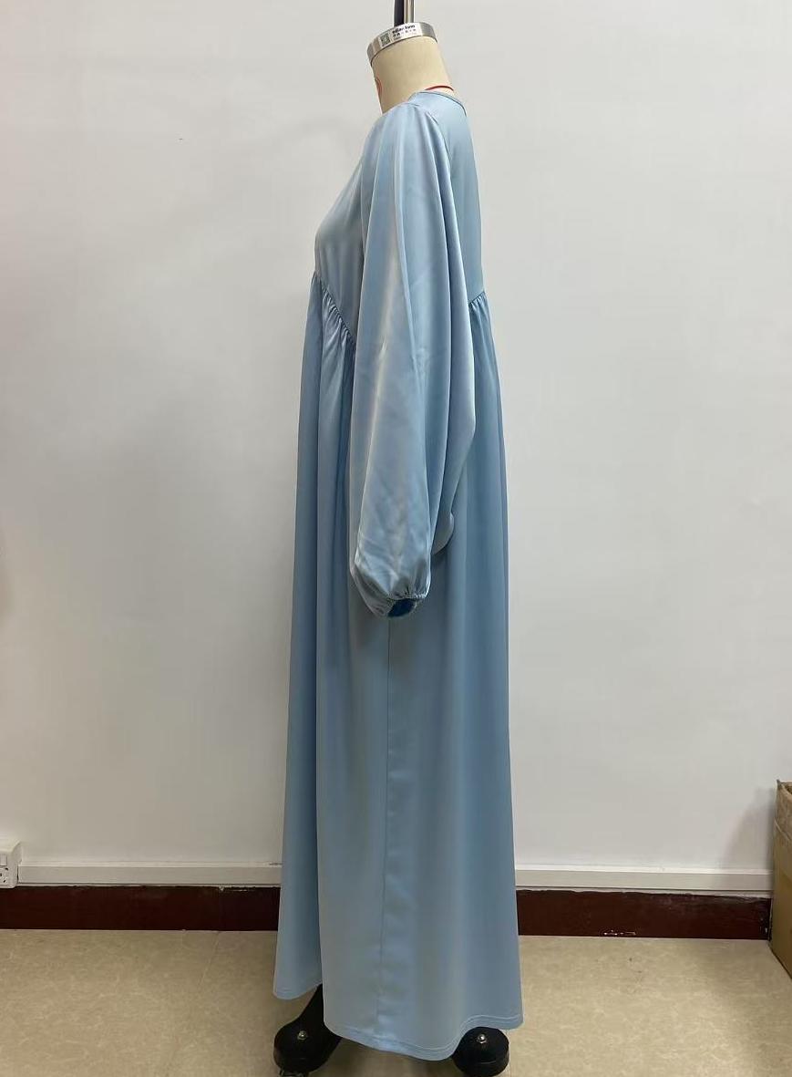 2025 New Cross-Border Middle Eastern Arab Women's Clothing: Patchwork Long-Sleeved Solid Color Loose Dress For Women_ecoleips.com