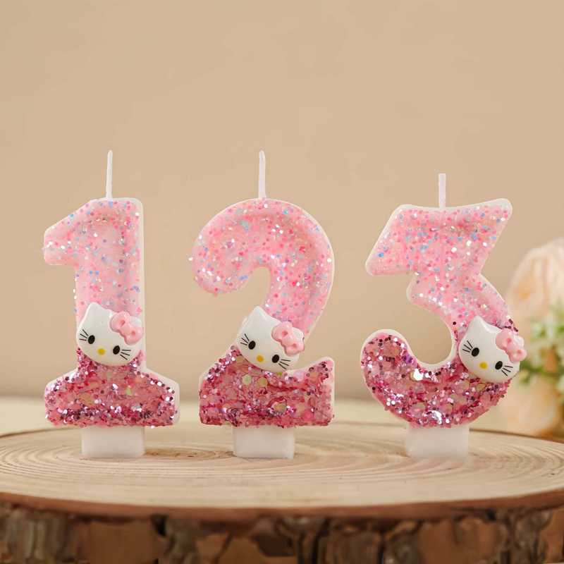 かわいいピンクの漫画の猫クリエイティブデジタルキャンドルケーキデコレーション誕生日キャンドルAmazon tuemホットセールアイテム|undefined