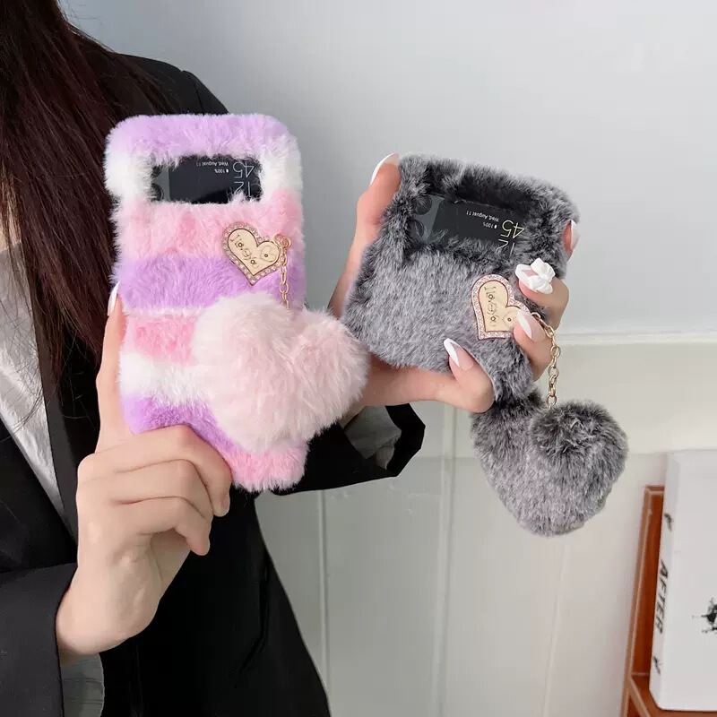 Suitable for Samsung galaxy z flip3 phone case autumn and winter plush love zflip4 folding all-inclusive protective case