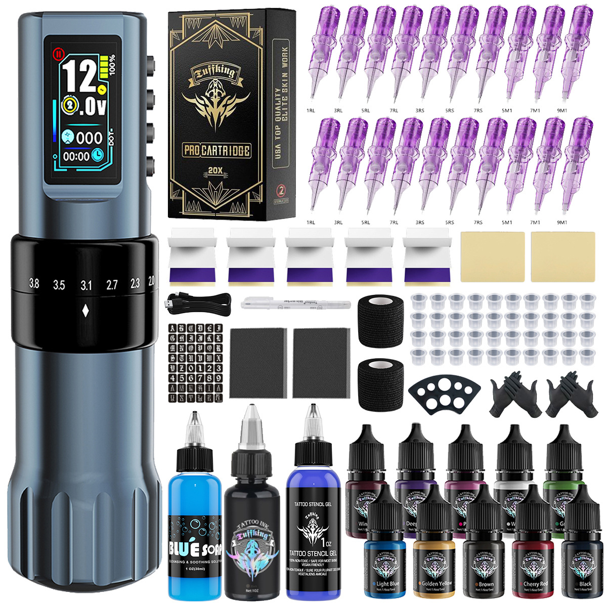 Tuffking itinerario ajustable tatuaje P12 conjunto de máquinas de motor de Copa vacía tatuaje conjunto completo de equipos de práctica de tatuajes image 1