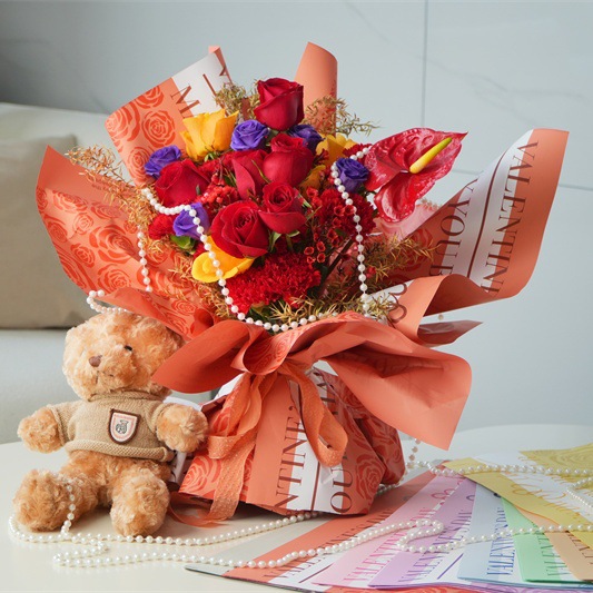 Fábrica de fiestas de flores Nuevo papel de embalaje de flores transfronterizas, ramo de flores de San Valentín, papel de embalaje de flores, papel de embalaje de regalos