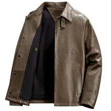 海宁真羊皮皮衣外套翻领机车夹克皮衣男韩版宽松免洗青少年男休闲