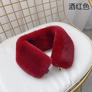 Korean Style Imitation Rabbit Fur Scarf Wool Collar Hidden Buckle Scarf Solid Color Thickened Warm Imitation Fur Scarf for Autumn and Winter Women