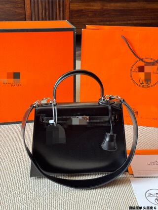 2025 Spring/Summer New Niche Kelly Bag Box Genuine Leather Plain Women's Handbag Crossbody Casual Versatile External Stitching Cowhide