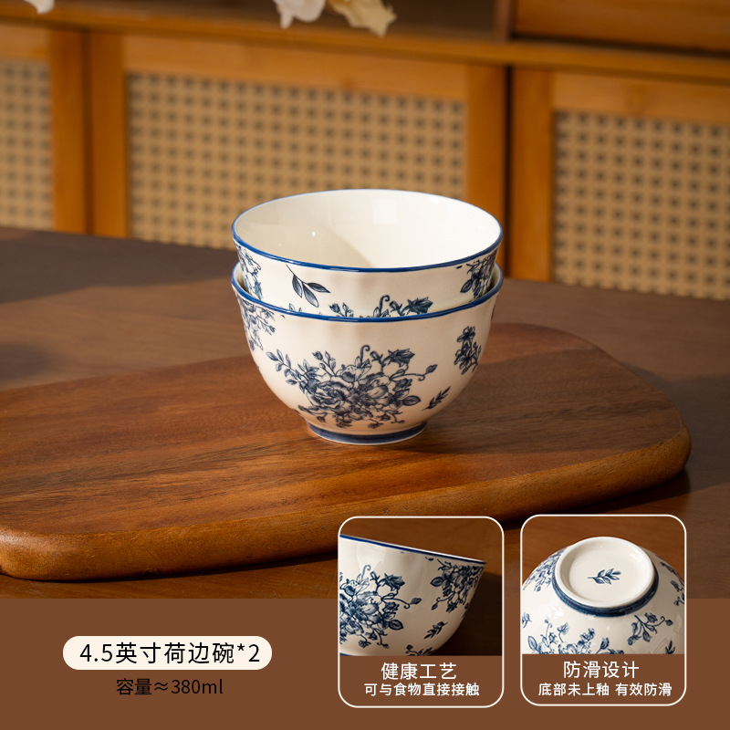 Conjunto de cubiertos de cerámica china de color azul al por mayor de alto valor de platos pareja platos de comedor retro platos de platos caseros