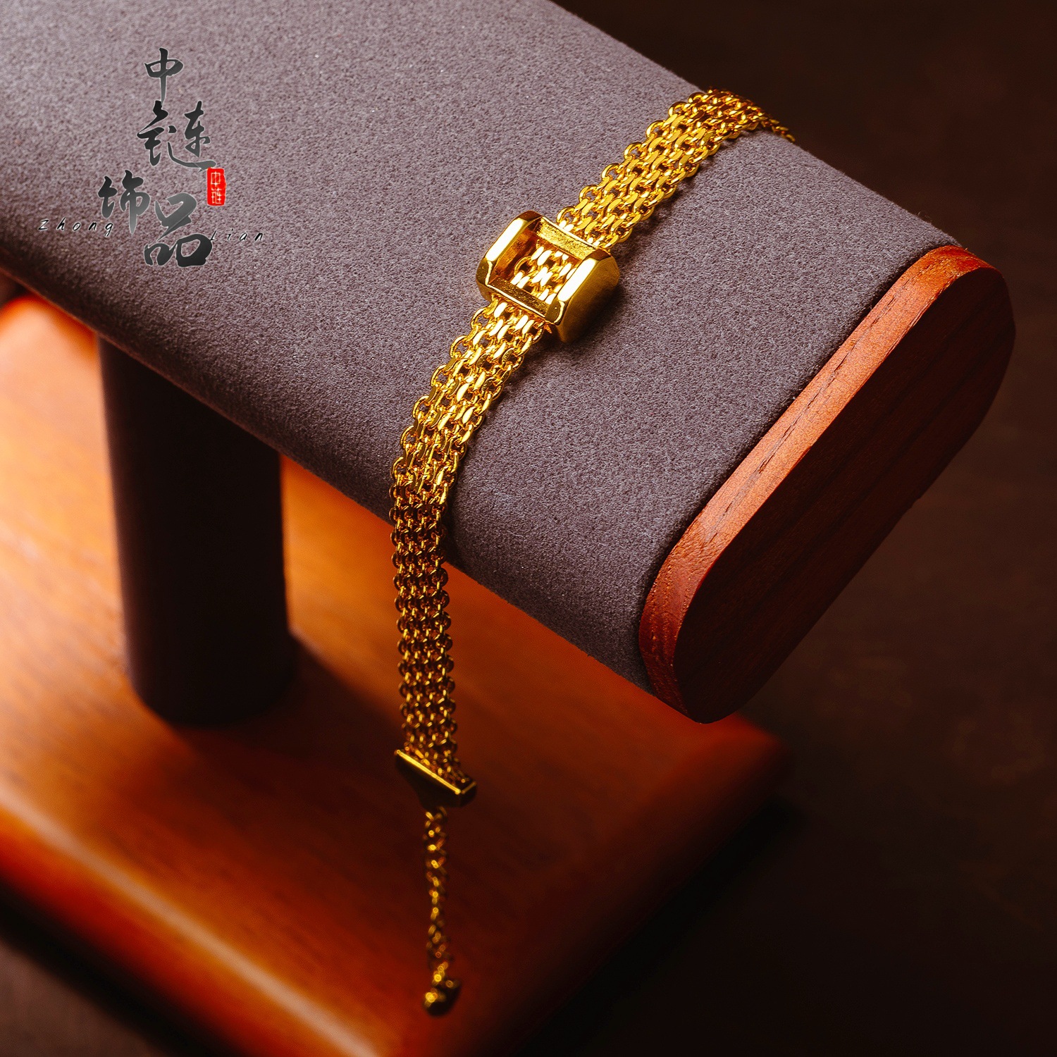 Gold Store Same Style Sand Gold Shiny Square Buckle Watch Strap Bracelet Wide Woven Bracelet Retro Light Luxury Gift for Girlfriend