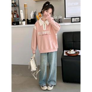 Girls' Polo Sweat Spring and Autumn 2024 New Stylish Children's Spring Clothes Letter Top Girls' Spring Fashion
