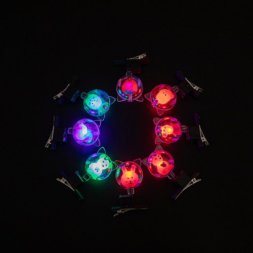 Same style LED cartoon luminous wave ball hairpin, transparent glitter children's headwear luminous small gift