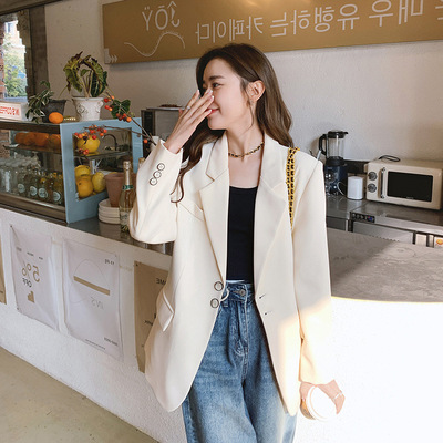 Real shot temperament commute design Flip pocket A small minority senior Beige Fashionable suit coat