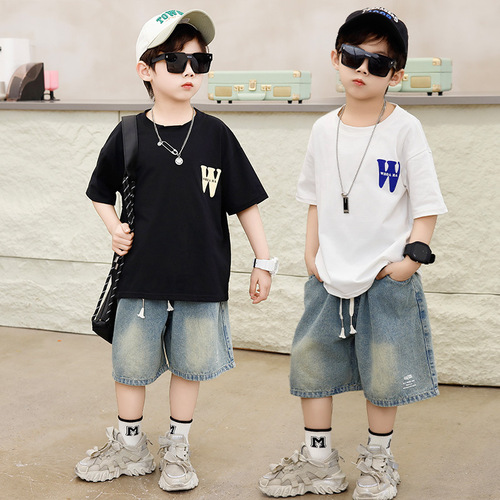 Summer Children Pure Cotton Short Sleeve T-Shirt Boys Short Sleeve 2024 Summer New Arrival Korean Style Pure Cotton A-Grade Girls Short Sleeve