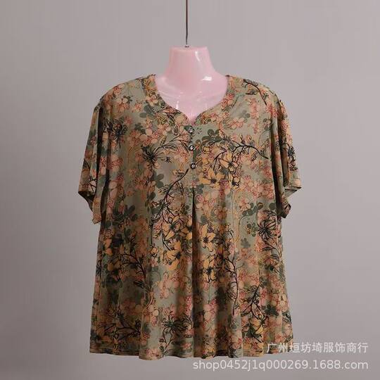 2025 New Mother Short-sleeved T-shirt Grandma Flower Shirt Summer Middle-aged and Elderly Women's Cheap T-shirt Stall Supply