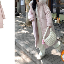冬季新品时尚毛领棉服女韩系学院风甜美长款过膝加厚保暖外套