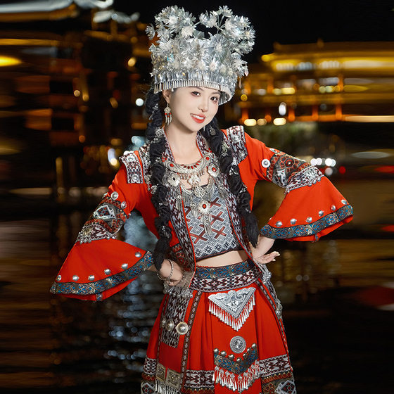 New Miao Clothing Women's Suit Adult Ethnic Minority Costumes Yunnan Qianqian Miao Village Travel Photography Dance Performance Costumes