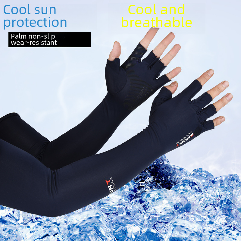 Summer Five-Finger Ice Sleeve Sunscreen Arm Ice Silk Sleeve Half-Finger Gloves for Men and Women Outdoor UV Driving Ride_viptrois.com