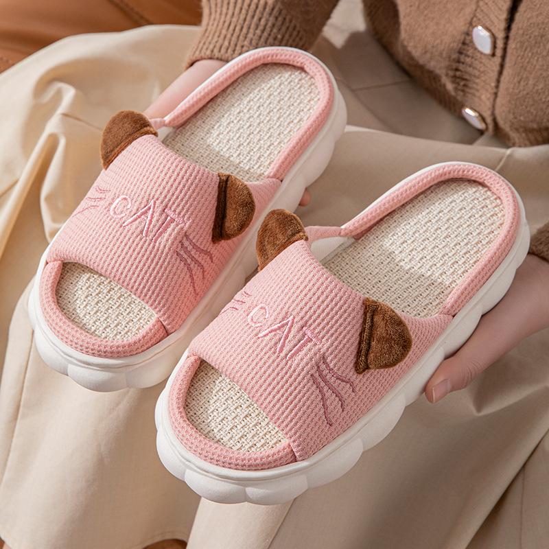 Cartoon Kitten Linen Men and Women Open Toe Summer Fashion Home Home Linen Slippers Four Seasons Slippers Cartoon Kitten Linen Men and Women Open Toe Summer Fashion Home Home Linen Slippers Four Seasons Slippers