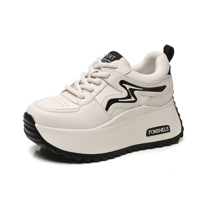 Giày sneaker nữ đế dày tăng chiều cao, phong cách thể thao trắng đa năng — Cơm trắng mơ