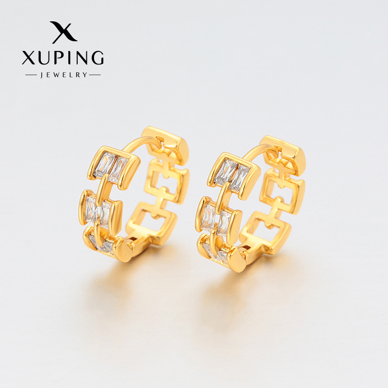Pendientes de aro Xuping de diseño hueco con estilo de moda y personalidad, imitación de oro, con gemas artificiales, accesorios de oreja sencillos de lujo ligero