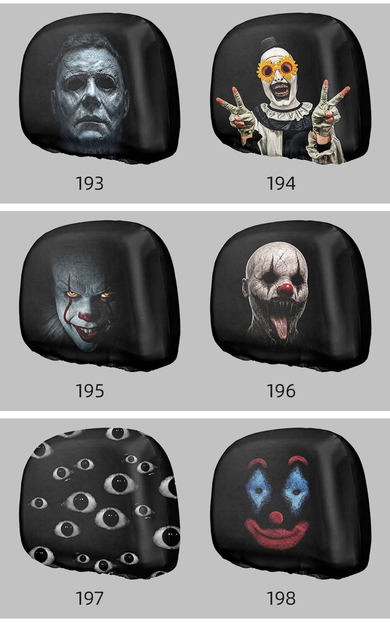 MAKINO FOX Car Headrest Cover High Elasticity Milk Silk Skull Horror Print Halloween Car Headrest Cover