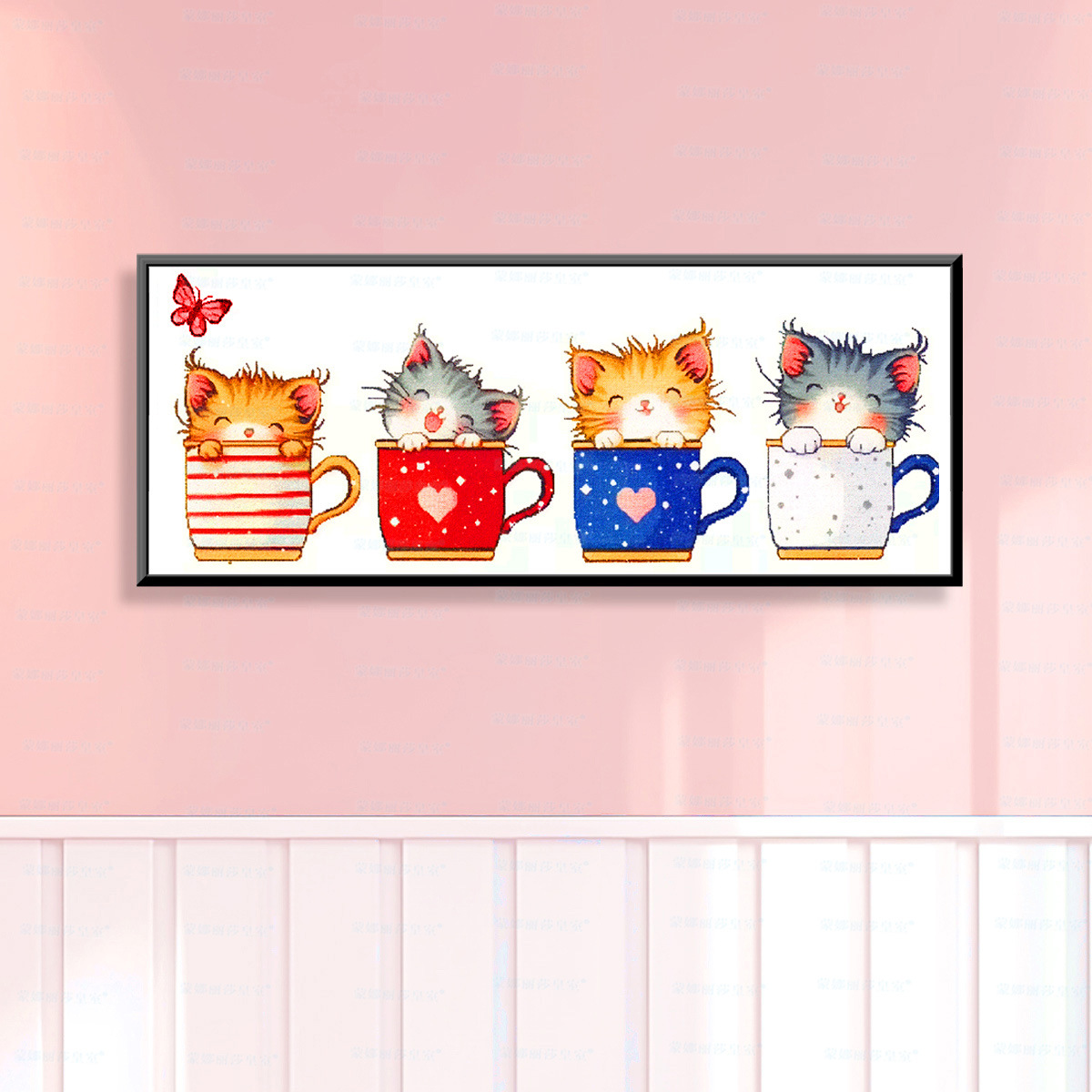 Mona Lisa Real Taza de menú de bordado cruzado gato nuevo estilo moderno minimalista lindo animal curado sala de estar bordado a mano