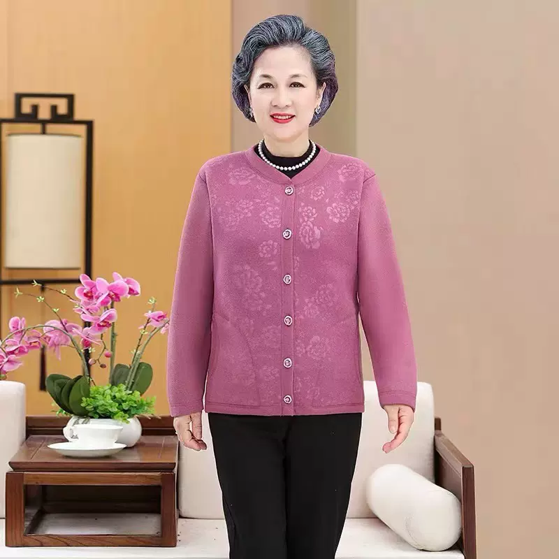 中老年人开衫保暖衣女奶奶春秋保暖内衣套装妈妈毛衣加绒老人冬装