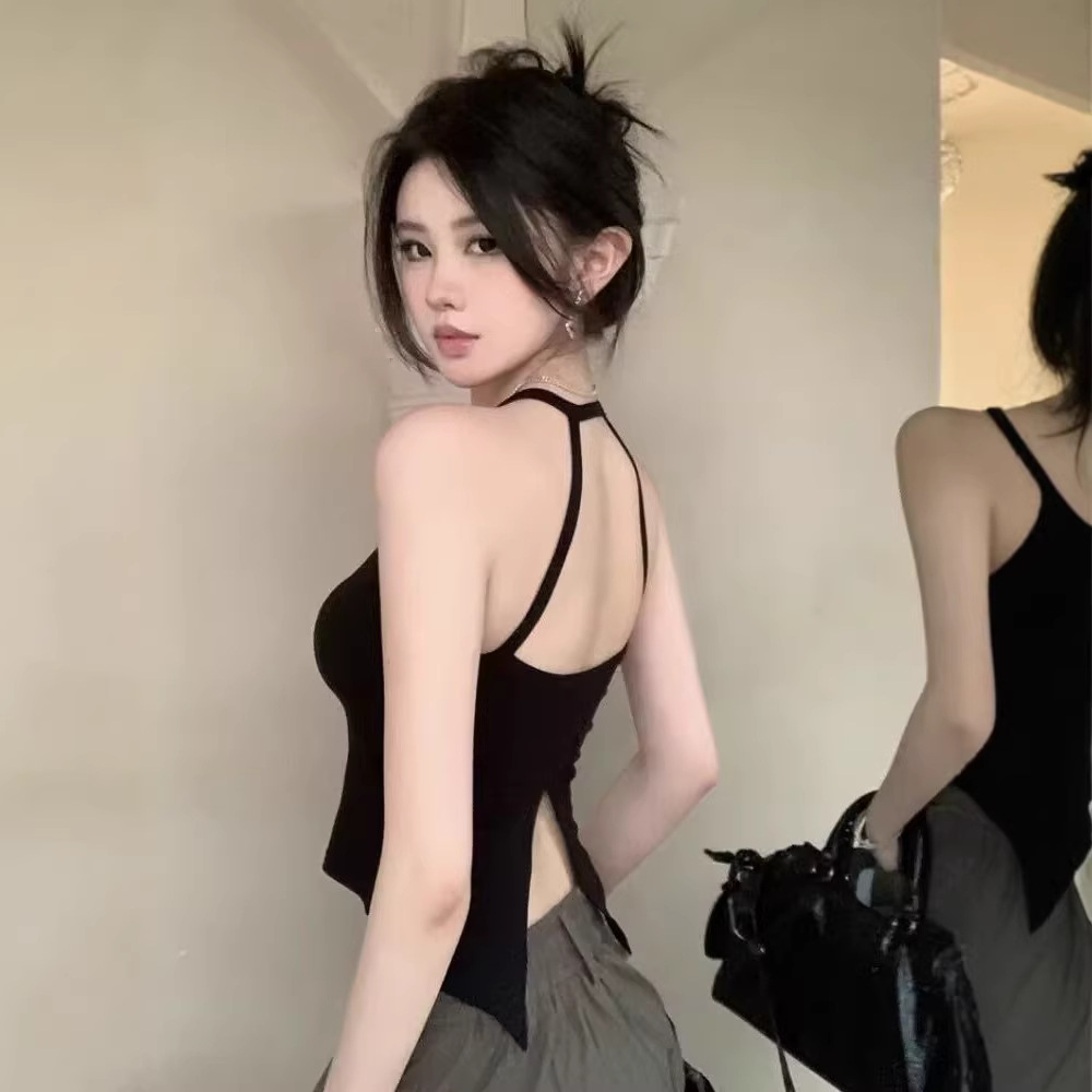 Sexy Pure Desire Halter Neck Backless Sleeveless Off-Shoulder Tank Top for Women, Summer Slim Fit Crop Top, Trendy Women's T-Shirt