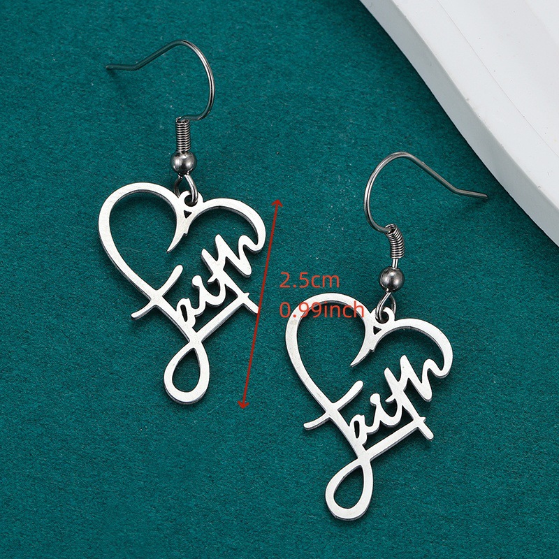 9g Weight 201 Stainless Steel Ear Needle Material Drop Earrings Classification 1 Pair Quantity 1 Pair Vintage Style Cross Heart Shape Polishing 201 Stainless Steel Drop Earrings