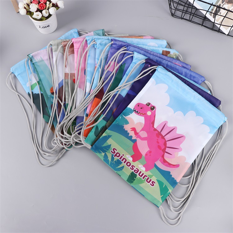 恐龙印花涤纶布袋丛林口袋拉绳背包袋束口袋印logo收纳环保材质