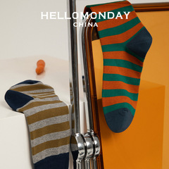 34370HELLOMONDAY Men's Trend Striped Crew Socks Korean Socks for Women Casual Cotton Socks College Style