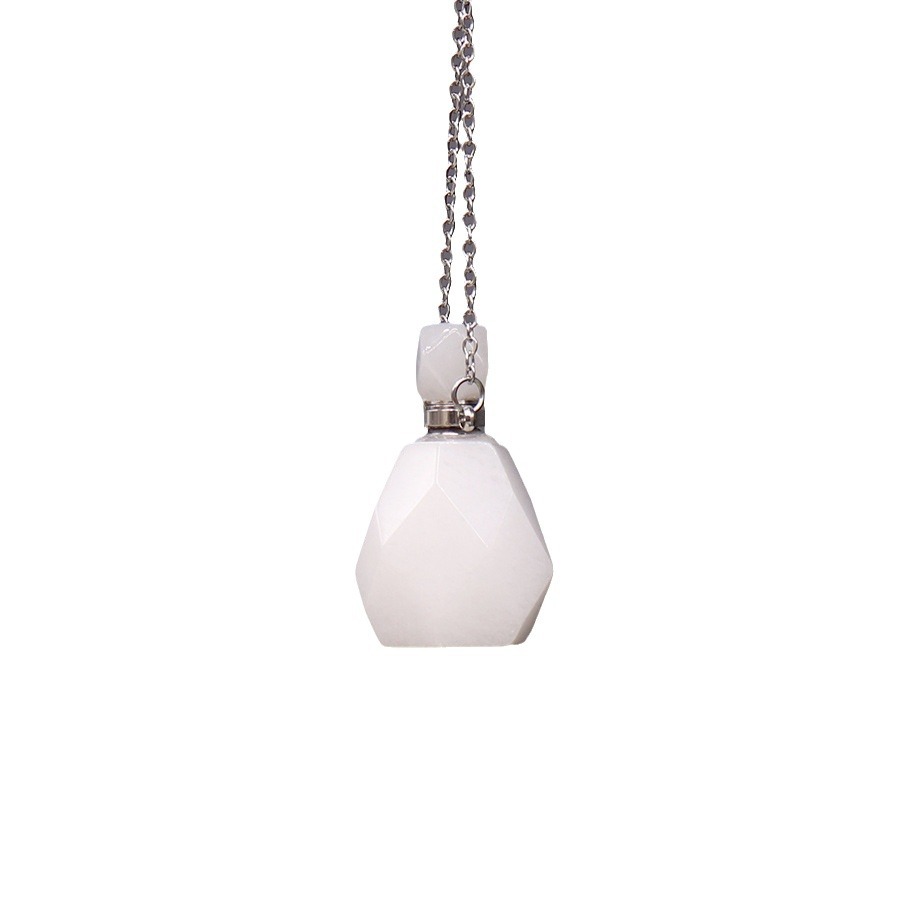 Comercio exterior Venta caliente fluorita Piedra Natural cristal botella de perfume collar Cadena de acero inoxidable botella de perfume collar de cristal al por mayor