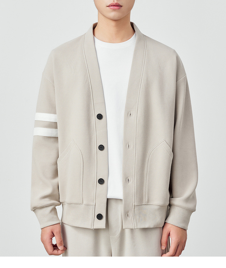 Áo khoác cardigan nam vải tuýt phối sọc tương phản kiểu mới — Màu đen chi tiết 29