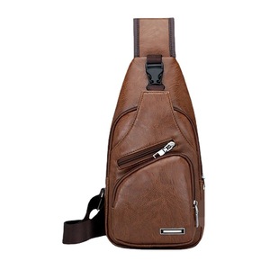 New Men's USB charging anti-theft chest bag casual retro pu shoulder bag men's outdoor cycling sports messenger bag