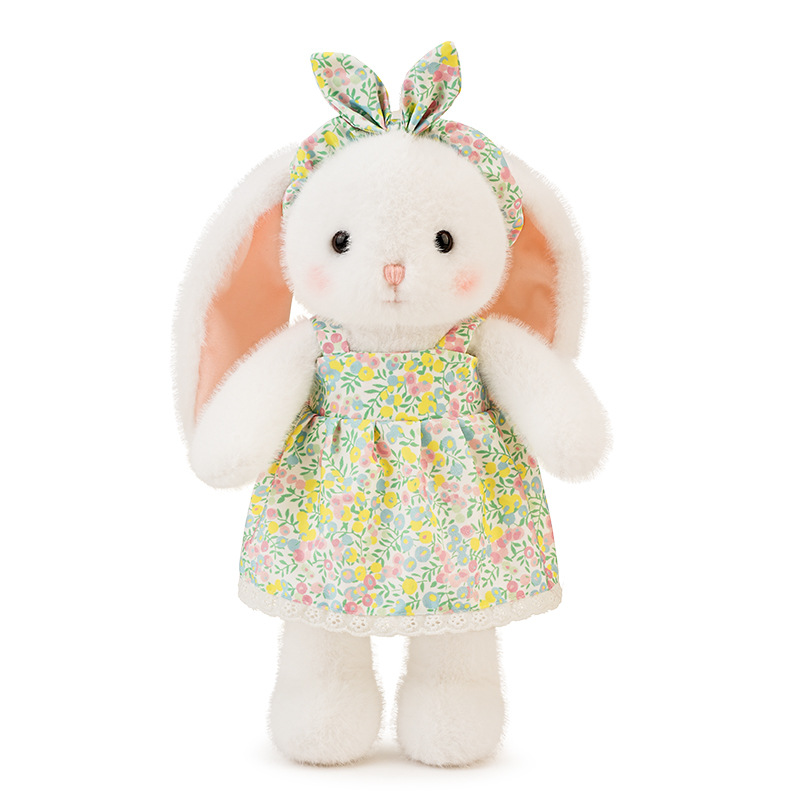Pastoral conejito colorido falda floral niña muñeca de cumpleaños comodidad muñeca almohada muñeca juguete de peluche regalo