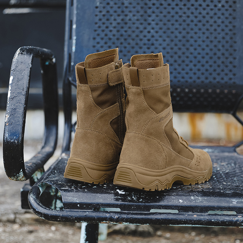 Botas de desierto de caña alta Humgo – tácticas, estilo militar, cremallera, color marrón lobo