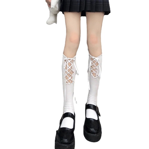 Japanese lolita personality solid color cross hollow calf socks female jk college style Lolita trendy soft girl versatile