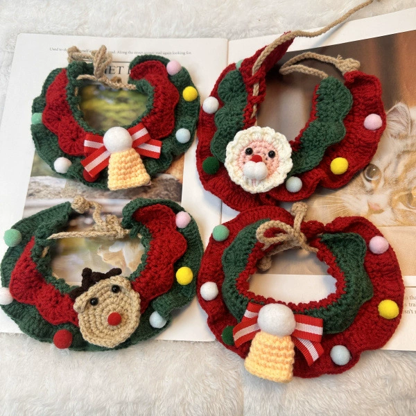 Кошка Рождественский Праздник Воротник Тканый Шерстяной Шаль Собака Шарф Санта-Клаус Нагрудник Скользкое Полотенце