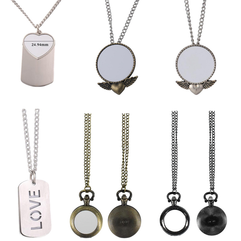 Heat Transfer Heart-Shaped Dog Tag Square Military Tag Necklace Pocket Watch Pendant Wing Patch Necklace Can Be Customized with Patterns