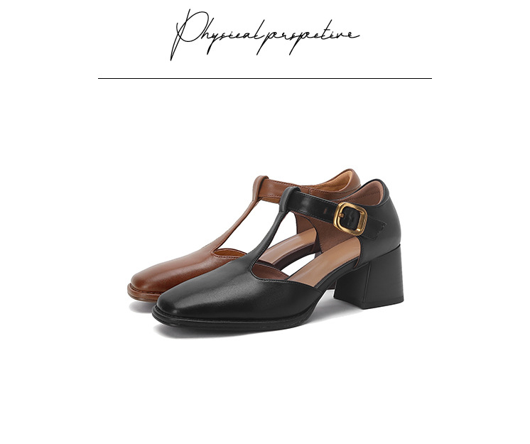 Sandal nữ quai chữ T đầu vuông hở mũi đế bệt — Màu nâu chi tiết 20