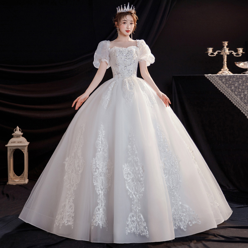 New Style Floor-Length Wedding Dress with a Train, Simple and Elegant, Princess Style, French Light Style, Suitable for Pregnant Women and Petite Figures, 2026 Wedding Dress