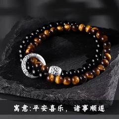 合金貔貅手串男感黑曜石双层手链轻奢小众手饰礼物送男友