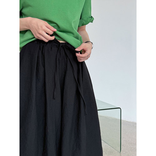 Luxe Relaxed Wide-Leg Casual Pants for Women - Summer New Arrival, Elastic Drawstring High-Waist Slimming A-Line Trouser Skirts - Item 0876