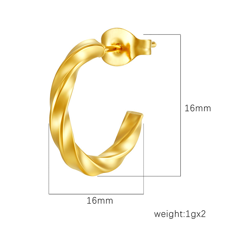 La tendencia de moda europea y americana torcida pendientes de acero inoxidable de mujer chapado en oro 18K redondo ligero lujoso sensación de alta calidad simple pendientes