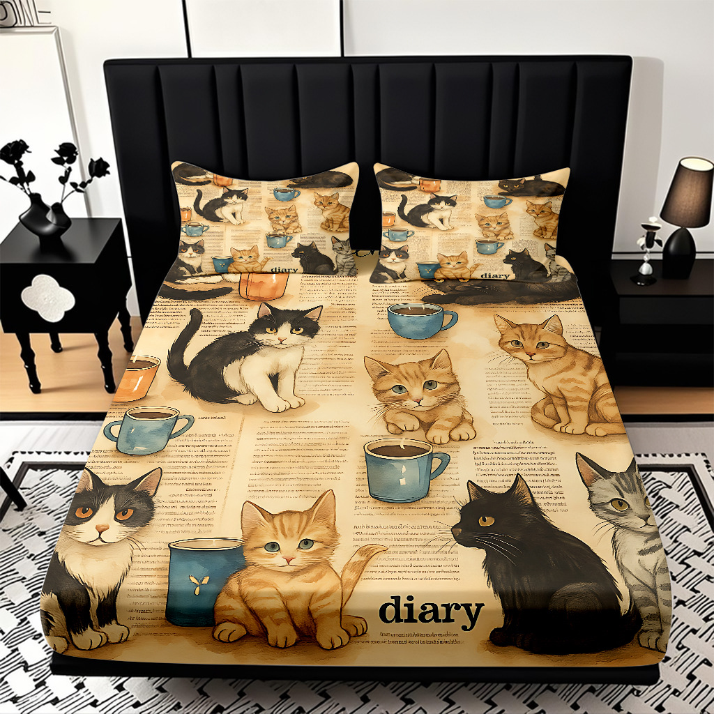 TEMU / JIT cama abrasiva Kits de dibujos animados gatito impresión digital 3D ropa de cama para diseñar