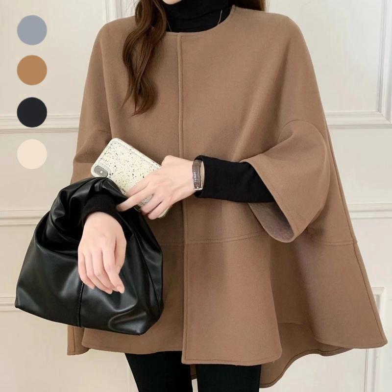 2025 New Autumn and Winter Outwear Women's Cape Design Mid-Length Cardigan Outwear Plaid Woolen Outwear