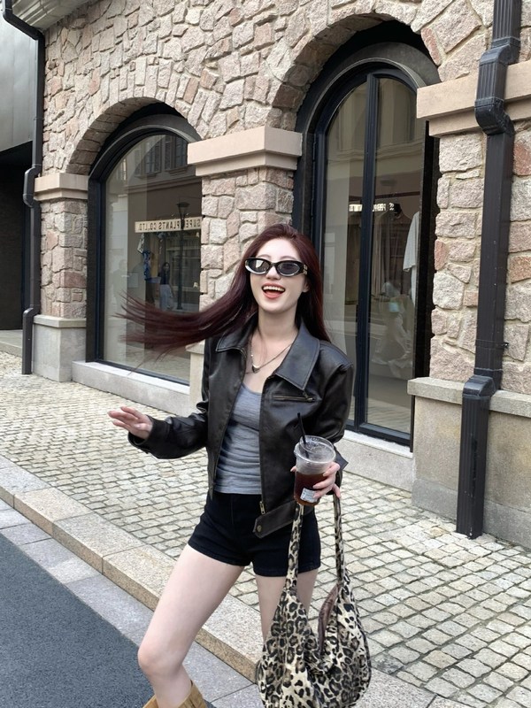 2025新款女装复古韩版短款长袖显瘦皮衣短外套秋季外搭气质上衣潮|undefined