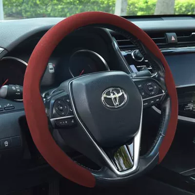 Nappa suede car steering wheel — Steering wheel cover - 5d-suede-fabric-red-38cm