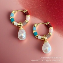 天然淡水珍珠耳环女法式复古高级感耳扣小耳圈新中式气质简约耳饰