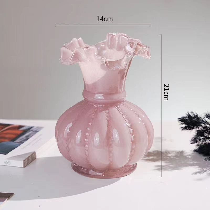 Ornamentación floral de la sala de estar vidrio esmaltado alto rosa cristal francés Fenton decoración creativa europea hecha a mano